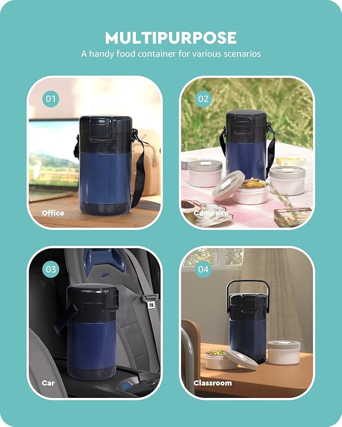 Baffect 67oz Thermos for Hot Food container 6 Hours, 3-Layer Stackable Food Thermal, Stainless Steel Vacuum Soup Insulated Food Jar, Leak-Proof Lunch Box for Office, School and Outdoor Picnic