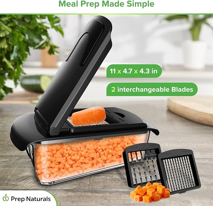 PrepNaturals Vegetable Chopper with Container, Veggie Chopper, Food Chopper & Onion Chopper - Mandoline Slicer for Kitchen (4 in 1, Black)