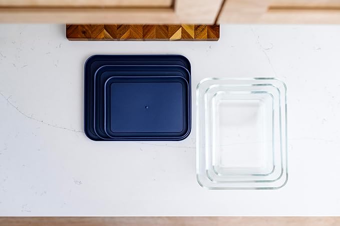 12-Piece Glass Food Storage Containers Set (6 Containers + 6 Lids) |Rectangular, Nesting, Microwave & Dishwasher Safe|BPA-Free, Space-Saving | Color Lids for Pantry & Kitchen Organization