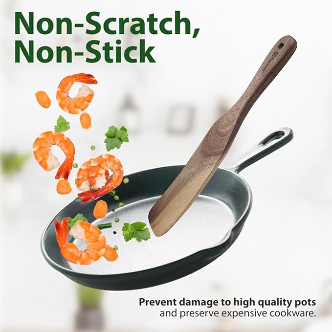 5 Pcs Wooden Spurtle Set - 100% Natural Acacia Wood Cooking Utensils Set - Safe for Nonstick Cookware - Stirs Like a Spoon, Flips Like A Spatula - Spurtles Kitchen Tools Wooden As Seen On TV Paddle
