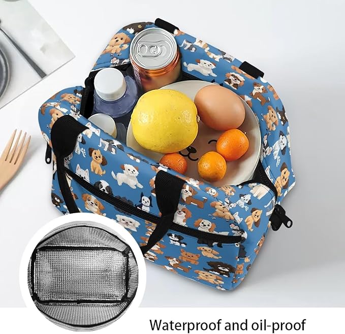 Showudesigns Puppy Dog Lunch Bag for Girls 6-8 8-10 Kids Lunch Box Cute Insulated Lunch Containers with Shoulder Strap Travel Bag Picnic Bags Back to School Office Lunch Tote Kit