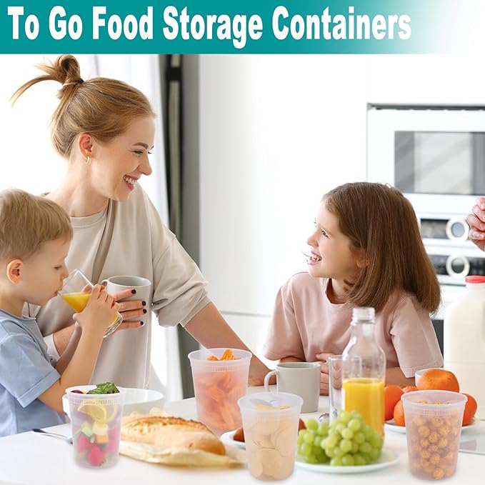 50 Pack Deli Containers with Lids,24oz Plastic Deli Food Storage Containers, Leakproof Clear Takeout Container With Airtight Lids, BPA-Free, Microwave Dishwasher Freezer Safe,Heavy-Duty Quality