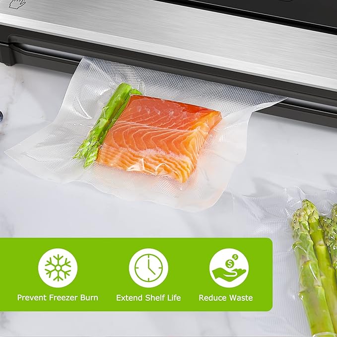 Bonsenkitchen Precut Vacuum Food Sealer Bags 100 Pint 6" x 10", BPA Free, Commercial Grade Textured Food Vacuum Sealer Bag, Thick Embossed Bags for Food Storage and Sous Vide Cooking VB3204