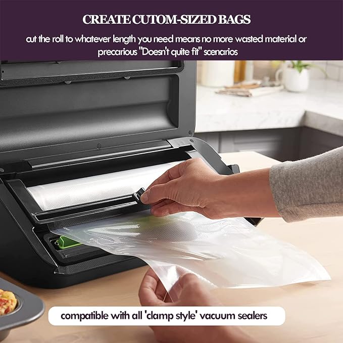 Vacuum Sealer Bags Rolls for Custom Fit 11''x16' 3 Pack & 8''x16' 3 Pack Total 96', Heavy-Duty Thick Food Bag, BPA-Free, Freezable, Use for Sous Vide and Storing Raw and Cooked Foods,