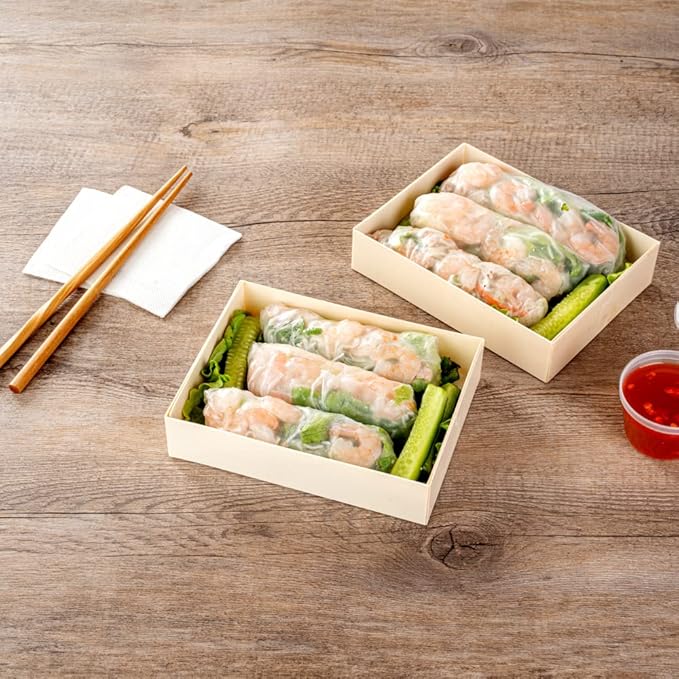 Restaurantware Taipei 23 Ounce Food Containers 100 Rectangle Wooden Bento Boxes - Lids Sold Separately Grease Impermeable Poplar To Go Boxes Disposable Serve Noodles Dumplings And More