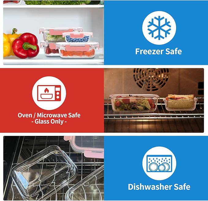 10 Pack Glass Meal Prep Containers with Lids, Airtight Food Storage Containers, Leakproof, Microwave, Freezer Safe
