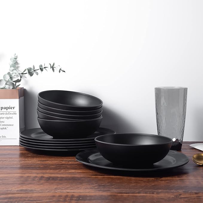 KOXIN-KARLU Melamine Bowls, 7.5-inch Pasta Bowls Salad Bowl, set of 6 Black