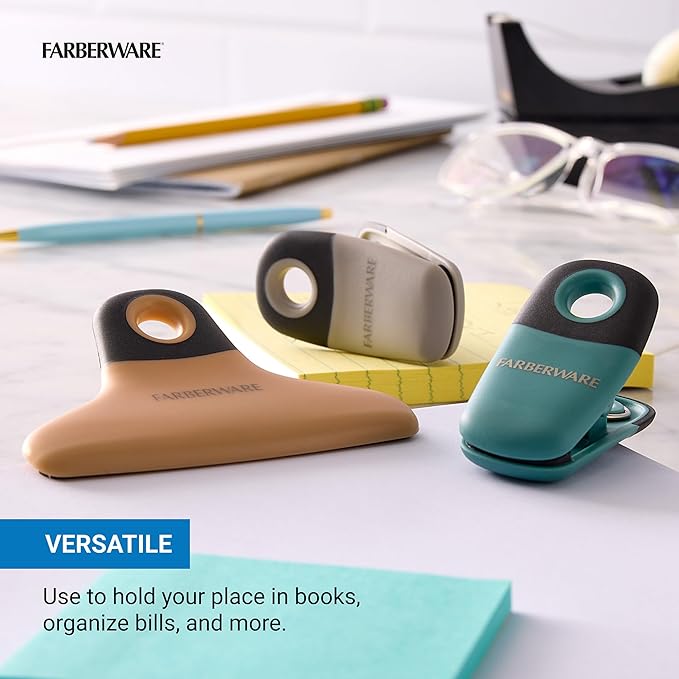 FARBERWARE Professional 5 Piece Bag Clip Set Durable, Versatile, and Stylish Soft Earth Colors