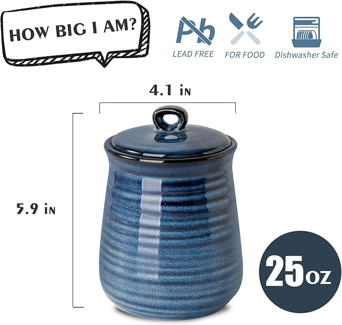 Hasense Kitchen Canisters Set with Airtight Lid for Countertop, 25 Ounce Ceramic Vintage Food Storage Jars Containers Set of 3 with Cover for Coffee, Sugar, Tea, Spice, Candy and Nut, Navy