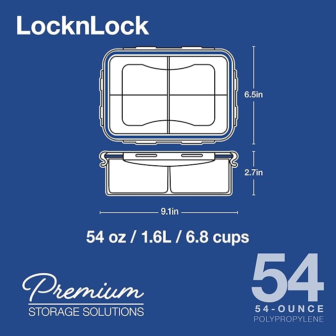 LOCK & LOCK Easy Essentials Food Storage lids/Airtight containers, BPA Free, 54 Ounce, Clear