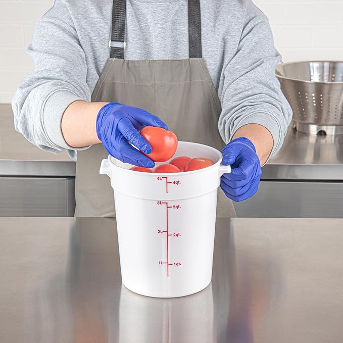 Restaurantware-Met Lux 4 Quart Food Storage Containers, 10 White Storage Containers - Lids Sold Separately, Red Volume Markers, Dishwashable Containers, Side Handles, For Storing Foods