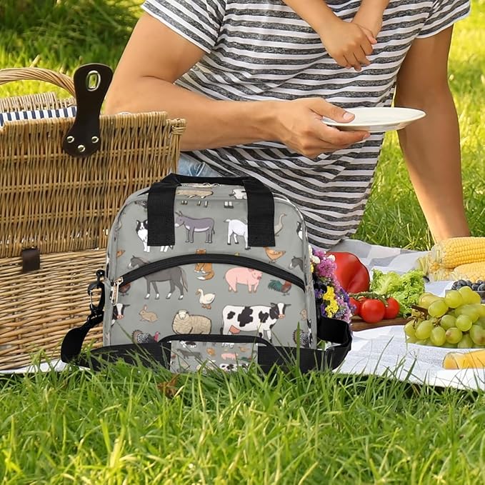 Insulated Lunch Bag for Women Men Farm Animals Leakproof Cooler Tote Bag Large Reusable Adult Lunch Box with Adjustable Shoulder Strap for Office Work Picnic Travel Beach