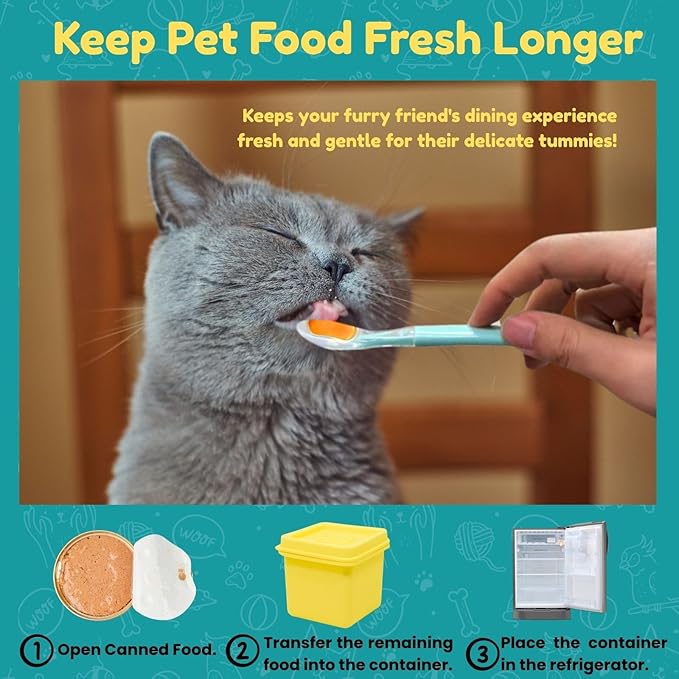 2ME Silicone Pet Food Containers 4Oz each with Scoop - 6 Pack Freezer Safe, Airtight Freshness Lids for Wet Food - Odor-Resistant Dishwasher Trays, Reusable Meal Prep Box to Keep Pet Food Fresh