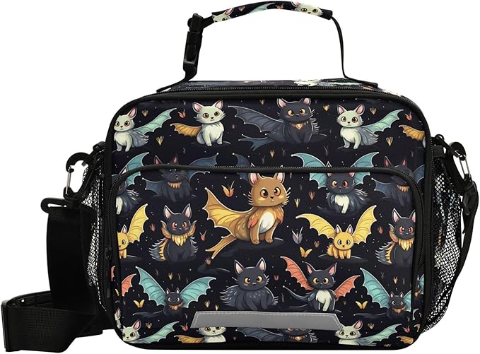 MNSRUU Student Lunch Bag Gothic Skull Cat Bat Insulated DinnerTotes Picnic Bag Lunch Box with Adjustable Shoulder Strap for Teen Kids Adults