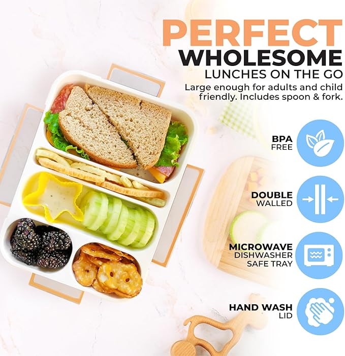 kinsho Bento-Box for Adults or Kids, Lunch-Boxes Portion Control Container for Women Men Girls Boys | Leakproof Snack Containers for School BPA Free Utensils 5 Compartments | Blue, Orange