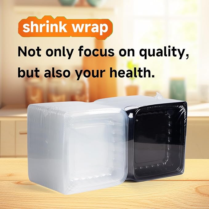 YANGRUI To Go Containers, Reusable Anti-Fog Shrink Wrap 25 Pack 34 oz 8 Inch Meal Prep Container BPA Free Microwave Freezer Safe Hinged Clamshell Take Out Containers