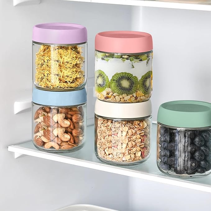 Glass jar with Airtight Lids 4 Set, 16oz overnight oats containers with lids, Glass Mason jars, Reusable Meal Prep Jars for Food Yogurt Snacks Storage
