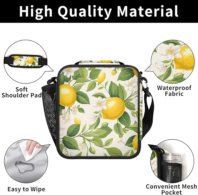 Lemon Fruit Lunch Bag Personalized Insulated Lunch Bag Reusable Lunch Box Picnic Travel Lunch Tote Bag Snack Bag