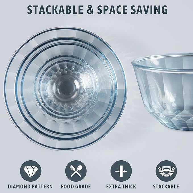 Mixing Bowls with Airtight Lids Sets, 5 Packs Thick Glass Nesting Bowls for Kitchen Baking, Meal Prepping, Bpa Free, Dishwasher Safe, 0.5/0.8/1.6/2.7/4.4 Qt