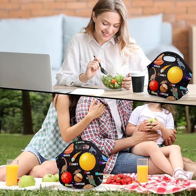 Kids Lunch Box for Boys Girls Dinosaur Planet Insulated Neoprene Children Lunch Bags Sturdy Soft Bag & Reusable Cooler Lunch Thermal Meal Tote Kit for School