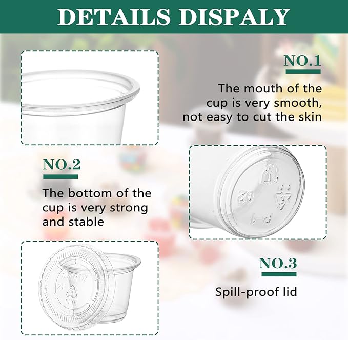 Bokon 2500 Sets Clear Plastic Portion Cups With Lids Condiment and Dipping Sauce Container Salad Dressing Container Airtight and Stackable Souffle Cups for Lunch, Party, Trips(1 oz)