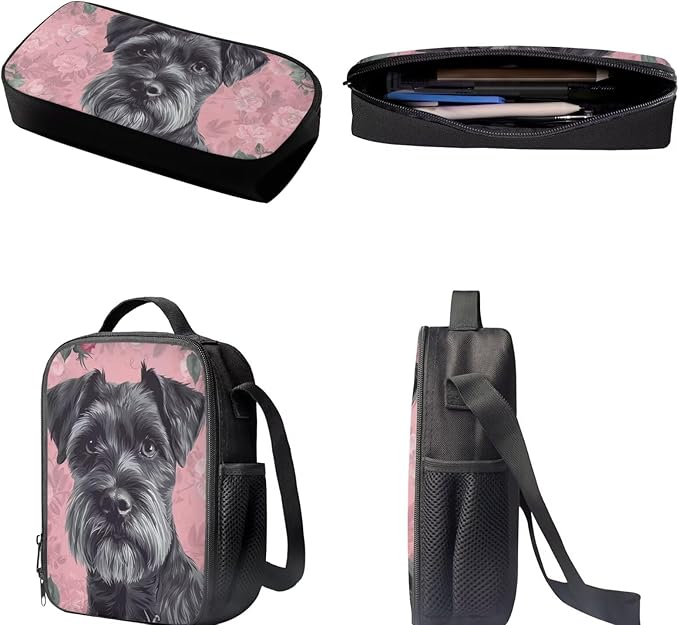 Dolyues Yorkshire Terrier Girls' 3-Piece Backpack Set 17 Inch Cute School Backpack, Insulated Lunch Bag & Pencil Case for Elementary Students