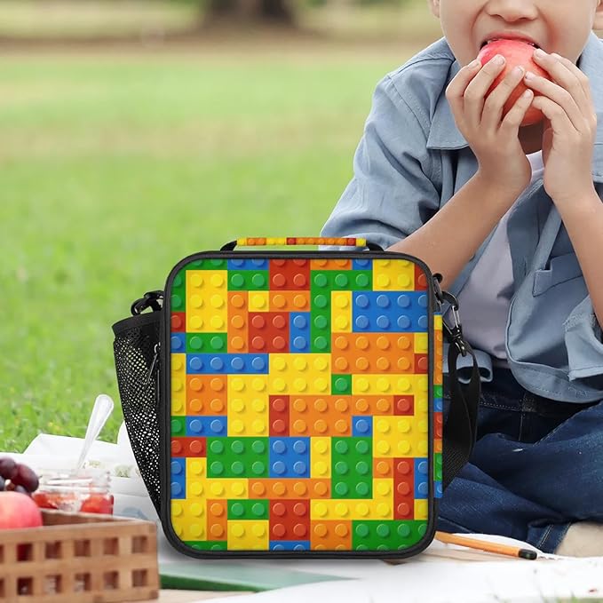 Lunch Bag Colorful Building Blocks Personalized Insulated Lunch Bag Reusable Lunch Box Picnic Travel Lunch Tote Bag Snack Bag