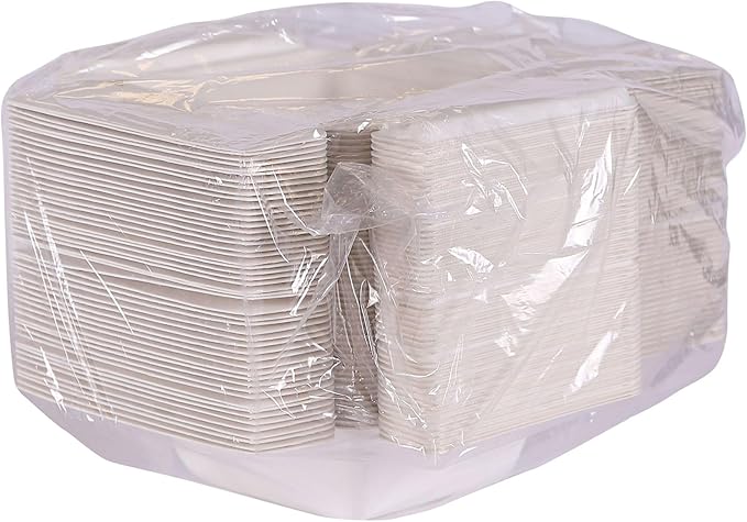 ECO PRODUCTS Compostable 22oz One-Piece To Go Containers, Case of 300, 6"x5.5"x2" Vanguard Folia Innovative Container, Disposable Renewable White Molded Fiber, No PFAS, Tree-Free, ASTM, BPI-Certified