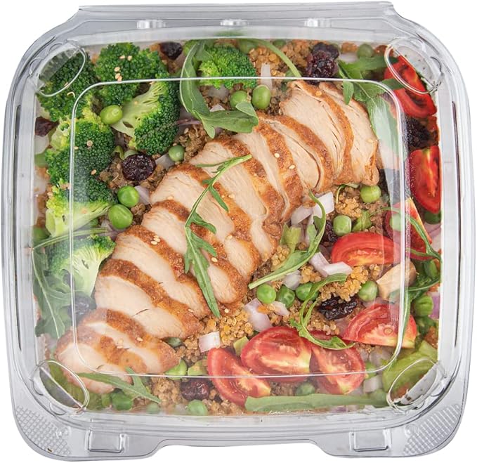 Restaurantware Thermo Tek 33.8 Ounce Clamshell Containers 100 Anti-Fog To Go Food Containers - Freezable Square Clear Plastic Food Packaging Containers Disposable