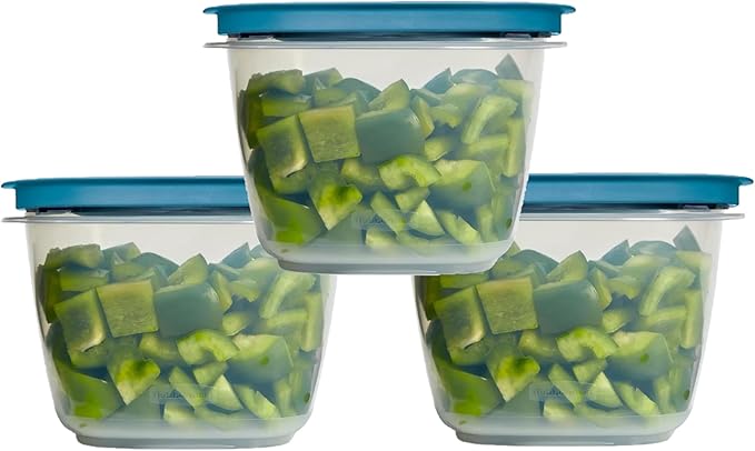 Rubbermaid Storage Containers, Easy Find Lids, Teal, 7 cup, Flex & Seal, Leak Proof Lids, Food Storage Set, Clear Meal Prep Flex Containers, 3 Piece Bundle Set