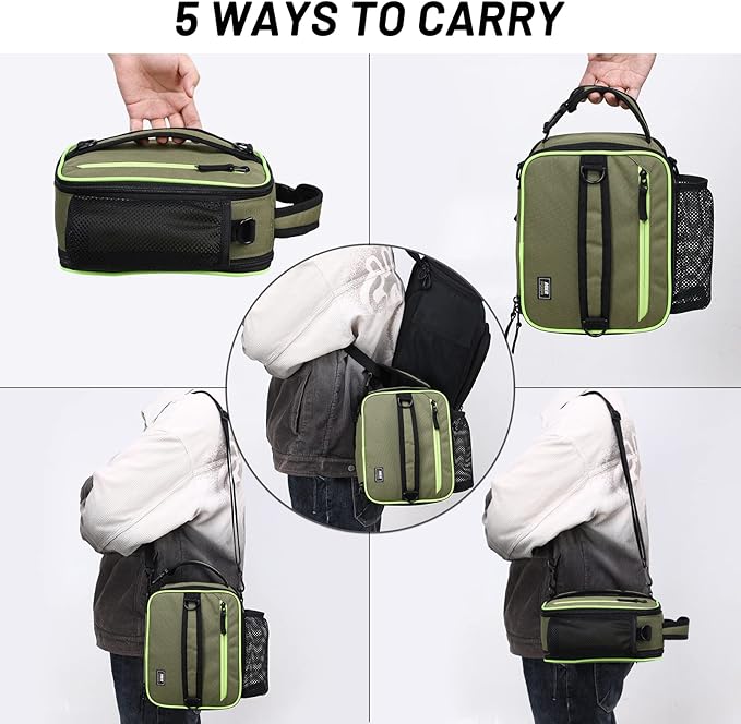 MIER Expandable Lunch Bag Insulated Lunch Box for Men to Work Travel Portable Lunchbox Bags with Shoulder Strap and Water Bottle Holder(Green)