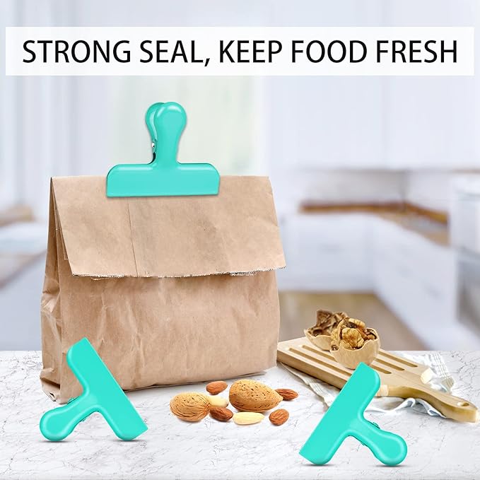 Bag Clips Heavy Duty Stainless Steel Chip Clips, Food Bags Clamp Great for Kitchen Office to Seal Coffee Bags, Paper Sheets - Pack of 8(Green)