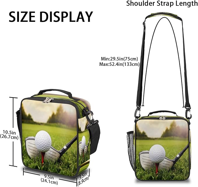 Golf Ball Kids Lunch Box Golf Grassland Mini Insulated Lunch Bag Tote for Girls Boys, Cooler Freezable Meal Prep Bag with Shoulder Strap Waterproof Lunch Container for School Office Picnic
