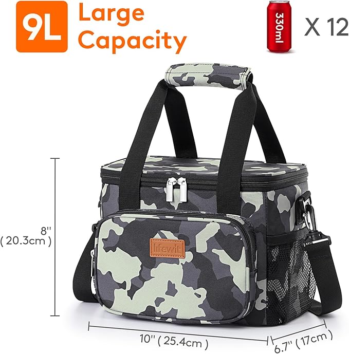Lifewit Large Lunch Bag Insulated Lunch Box Soft Cooler Cooling Tote for Adult Men Women, Camouflage 12-Can (9L)