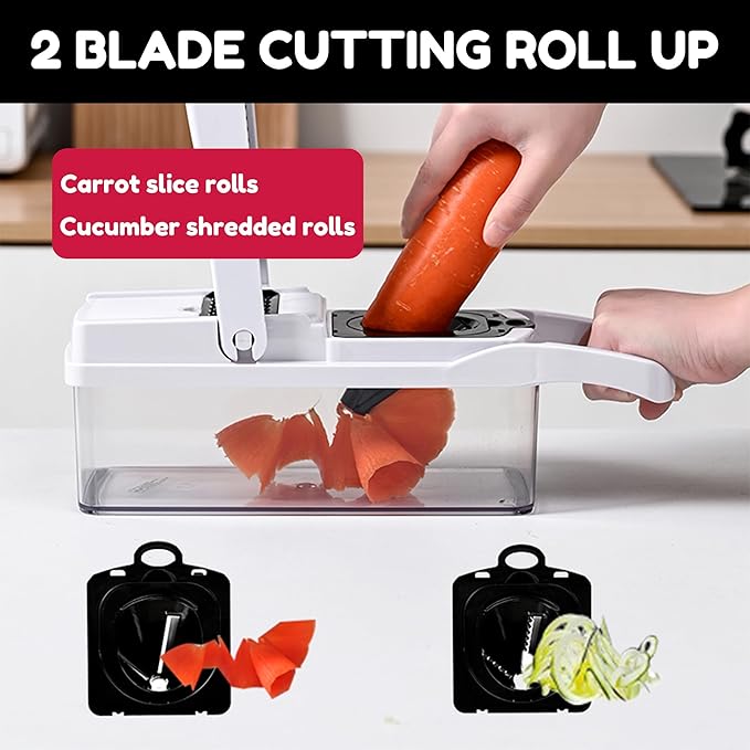 Vegetable Chopper,25 in 1 Multifunctional Food Chopper with Container,Kitchen Vegetable Slicer Dicer Cutter,Veggie Chopper Fruit Salad Potato,13 Blade Stainles Steel Blades(White)