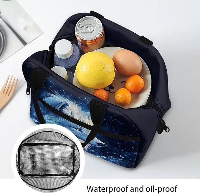 Showudesigns Wolf Lunch Bag for Boys 8-12 12-16 Insulated Lunch Box Teen Girls Lightweight Lunch Containers for School Work Office Shopping Travel Cooler Tote Bags School Supplies