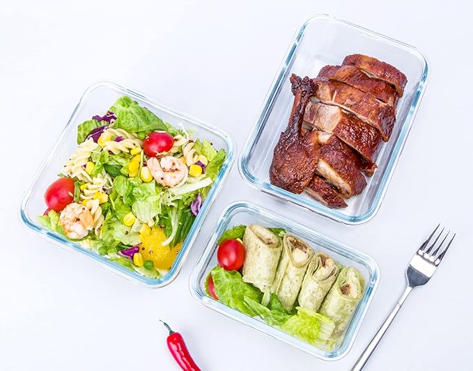 Extra Large Glass Food Storage Containers with Lids, Set-8-Piece Lunch Containers, Ideal for Storing Food, Vegetables, Fruits, Baking Cake & lot of other Tasty Food (Rectangular)