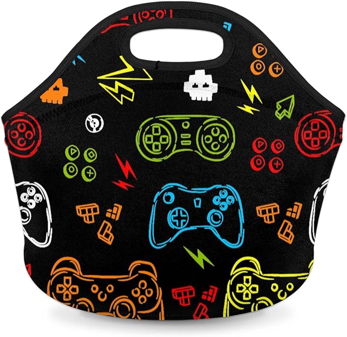Kids Lunch Box for Boys Girls Video Games Insulated Neoprene Children Lunch Bags Sturdy Soft Bag & Reusable Cooler Lunch Thermal Meal Tote Kit for School