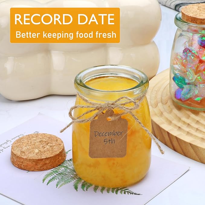 Brajttt Mini Yogurt Jars 6 Pack, 7 oz Glass Favor Jars with Cork Lids, Pudding Containers with Lids, Mason Jar Wedding Favors Honey Pot with Label Tags and String