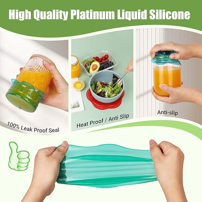Silicone Stretch Lids for Food Storage in Fridge, Reusable Elastic Bowl Covers for Cup, Cans, Jars, Round & Rectangle Container, Food Grade Silicone Microwave Food Cover, 12 PCS, Multicolor
