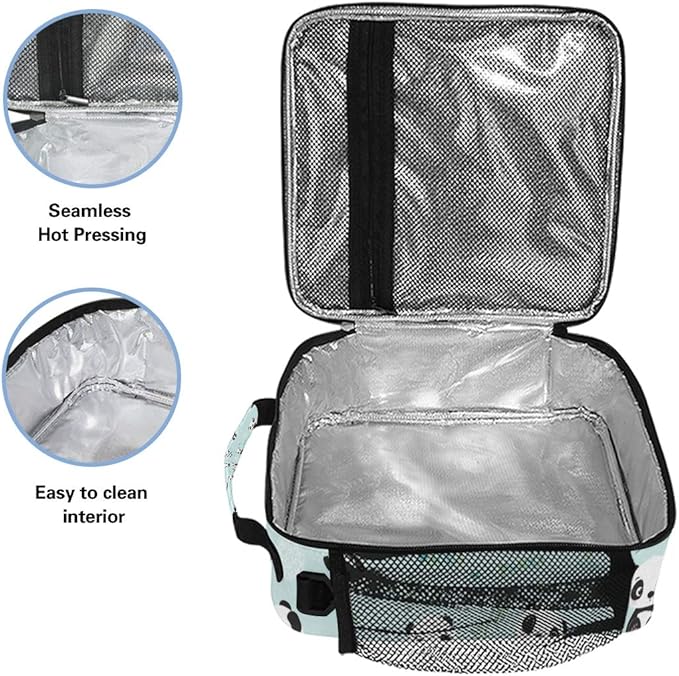 Nander Cute Cartoon Panda Lunch Box for Girls Mens Kids Thermal Insulation Lunch Tote Bag with Shoulder Strap for Work