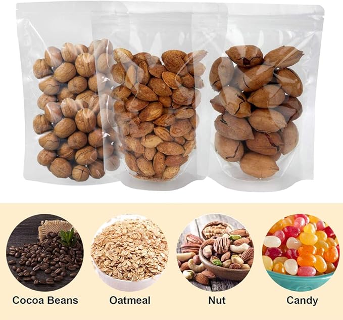100 Pack Smell Proof Mylar Bags 9.5x13.8+4inch, Resealable Stand Up Food Storage Bags Clear Reusable Self Seal Zipper Lock Mylar Bags for Food, Seeds, Pills
