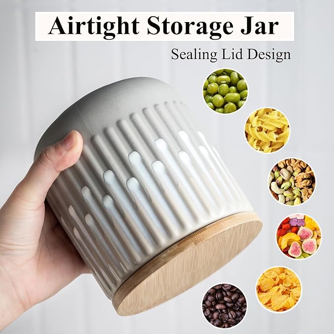 Food Storage Jars Vintage Coffee Canister Jars with Lids, Airtight Ceramic Containers for Cereal, Sugar, Nuts, Candy, Ground Coffee, Tea, Kitchen Decorative Jars - 34 Oz