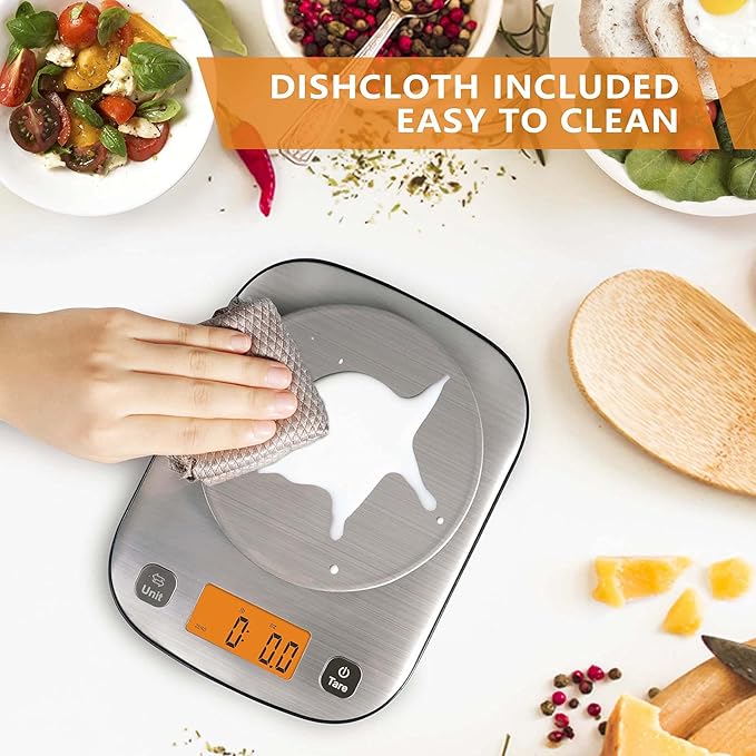 Fuzion Digital Kitchen Scale, 11lb/5kg Food Scale Weight Grams and oz for Weight Loss, Cooking and Baking, 1g/0.1oz Precise Graduation, Waterproof Platform, Easy Clean, Dishcloth Included