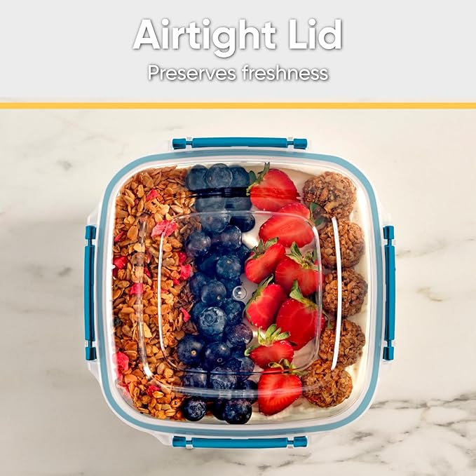 Superio Plastic Food Storage Containers with Airtight Lids, 2 Pack- 80 Oz, BPA Free, Leakproof, Stackable, Microwave, Dishwasher, Freezer Safe, Blue