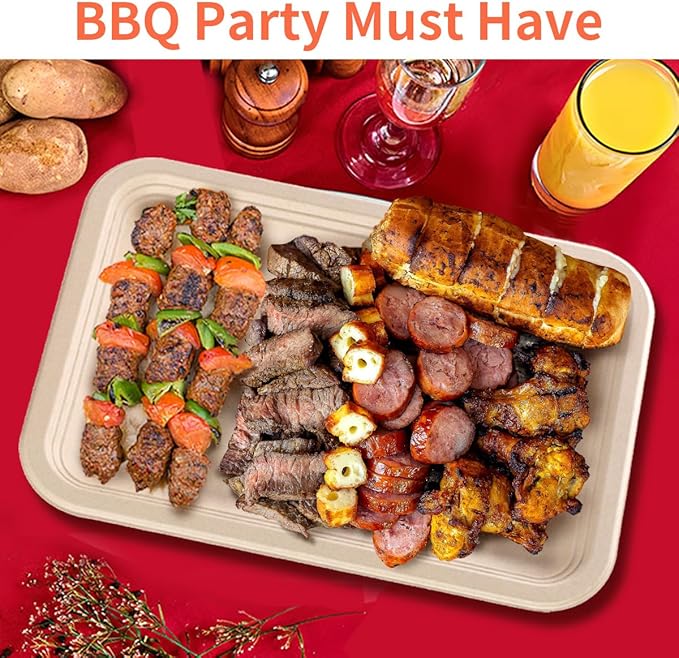 bloomoon 50 Pack 14 Inch Disposable Food Trays, Large Paper Plates 14 inch Disposable Trays for Crawfish Crab Seafood Boil, BBQ Serving,Cookie Dessert,Seafood Boil Party Supplies