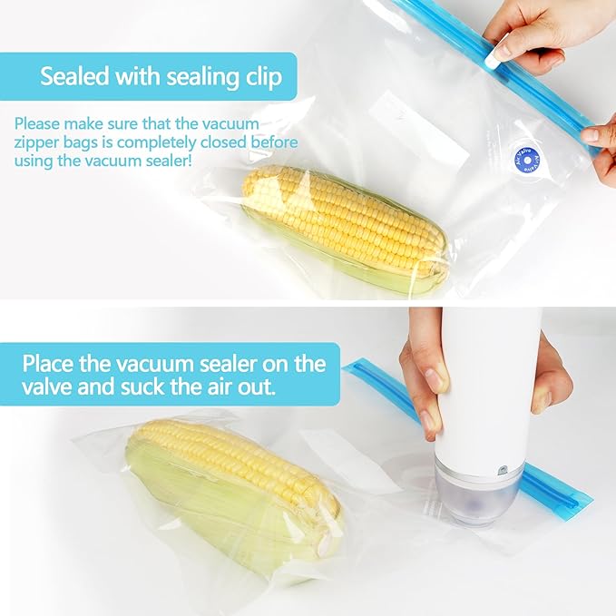 Sous Vide Bags 24 Pcs, 11x10 inches Reusable Vacuum Sealer Bags, Vacuum Food Storage Bag for Cooking, Food Storage, and Microwave Heating, with 2 Seal Clips & 5 Air Valves
