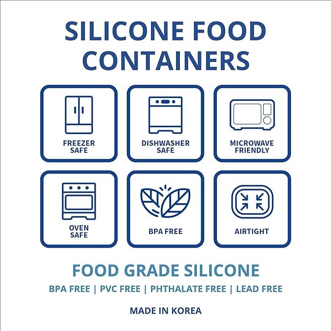 BLUE GINKGO Nesting Silicone Containers - Large Silicone Food Storage Container | BPA Free, Airtight, Dishwasher and Freezer Safe (47.5 oz) - Grey