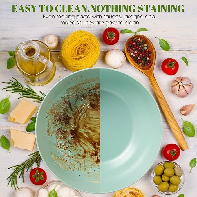 Bamboo Fiber 10 ″ Large Salad Serving Bowl Set with Wooden Lid & Servers, 3.5Qt Big Bowl with Utensils for Mixing Salad,Fruit,Pasta,Lightweight & Dishwasher Safe,, Ideal Gift for Home - Teal Color