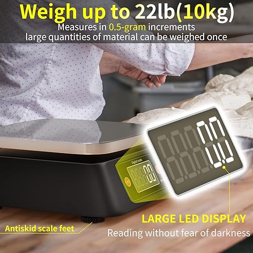 Kitchen Scales Digital Weight Grams and Ounces, YONCON KF-H8U Food Scale for Bakers, Candle and Soap Making, Baking Scale with Stainless Steel Large Platform, 22lb, 3*AA Batteries and AC Power Adapter